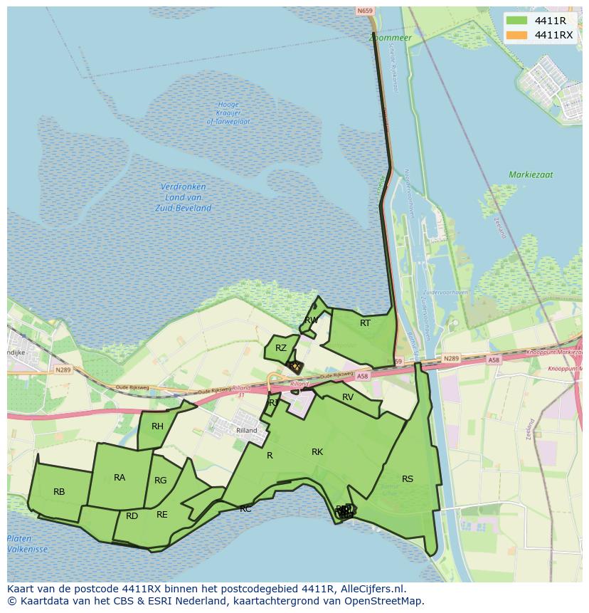 Afbeelding van het postcodegebied 4411 RX op de kaart.