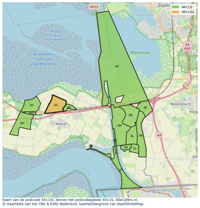 Afbeelding van het postcodegebied 4411 SC op de kaart.