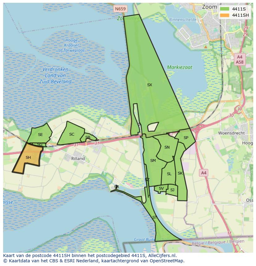 Afbeelding van het postcodegebied 4411 SH op de kaart.
