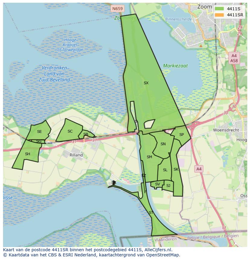 Afbeelding van het postcodegebied 4411 SR op de kaart.