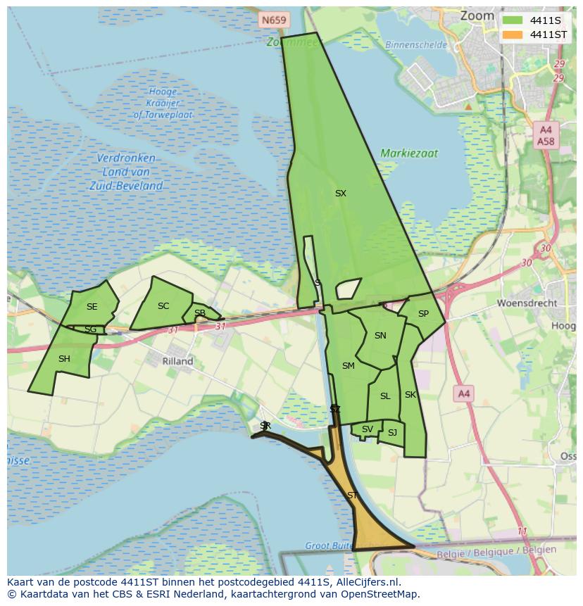Afbeelding van het postcodegebied 4411 ST op de kaart.