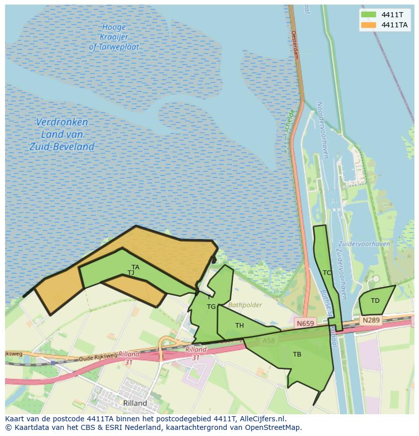 Afbeelding van het postcodegebied 4411 TA op de kaart.