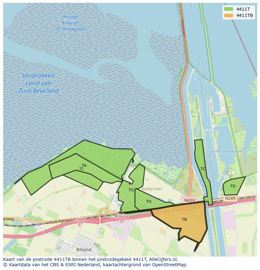 Afbeelding van het postcodegebied 4411 TB op de kaart.