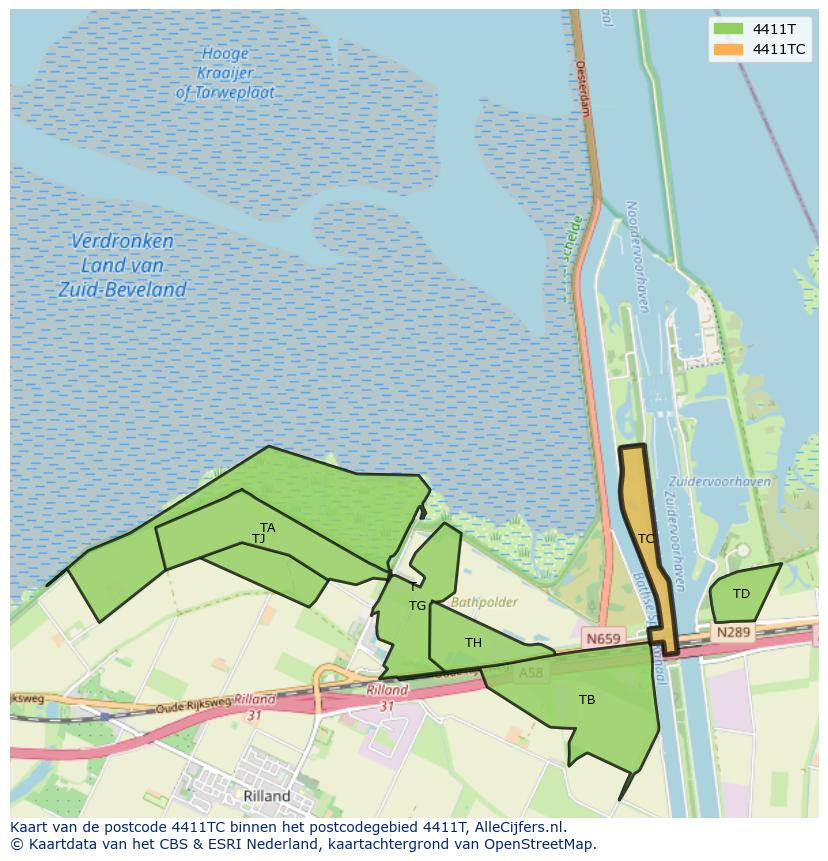 Afbeelding van het postcodegebied 4411 TC op de kaart.