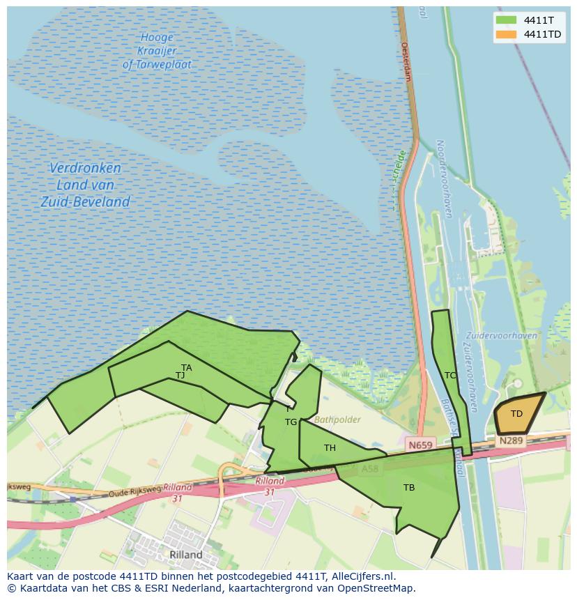 Afbeelding van het postcodegebied 4411 TD op de kaart.
