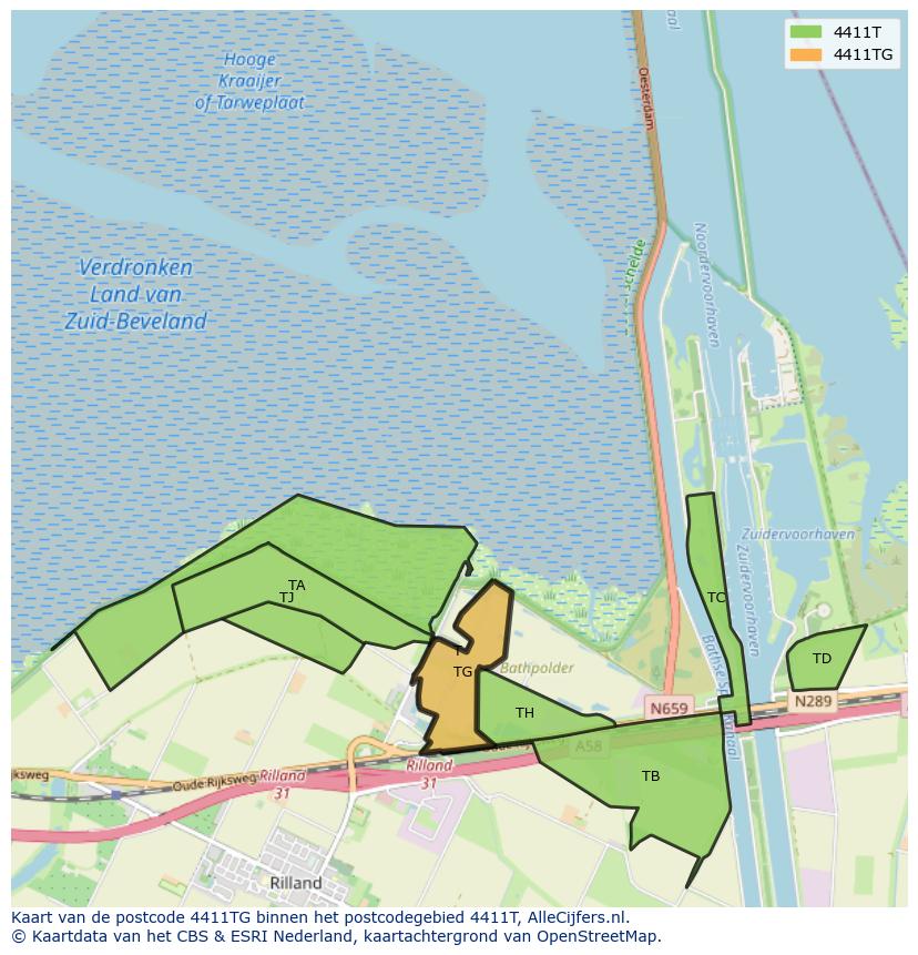 Afbeelding van het postcodegebied 4411 TG op de kaart.
