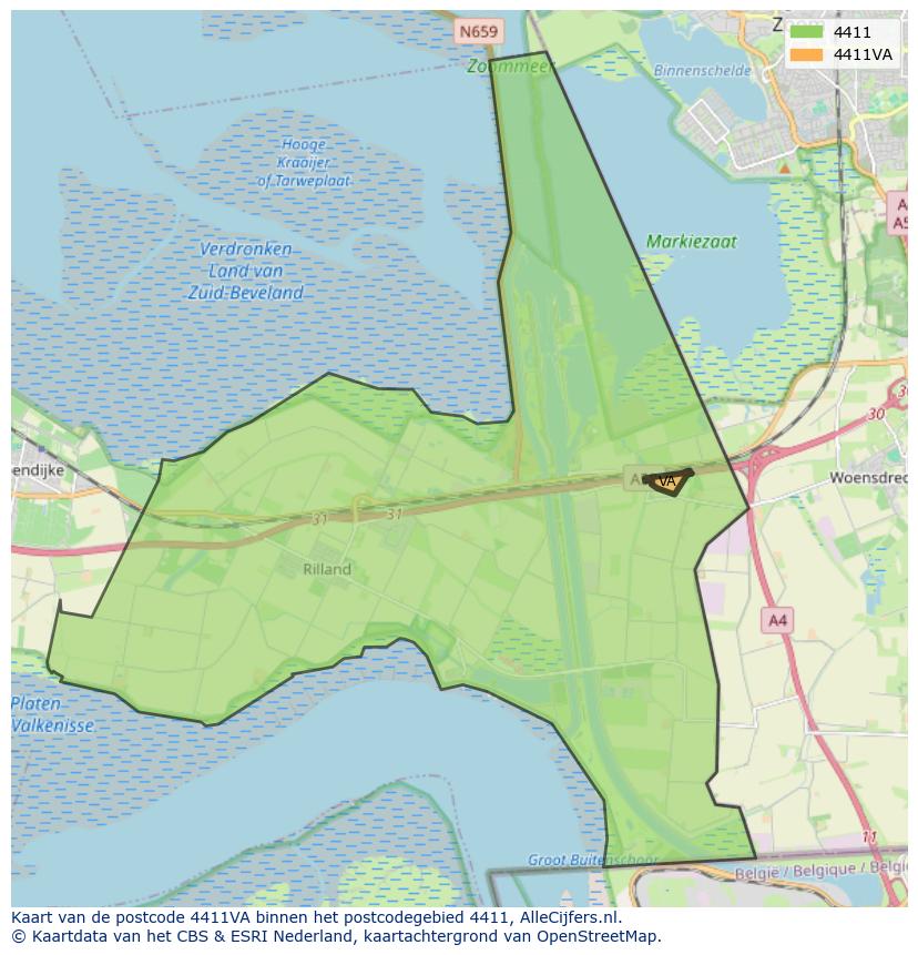 Afbeelding van het postcodegebied 4411 VA op de kaart.