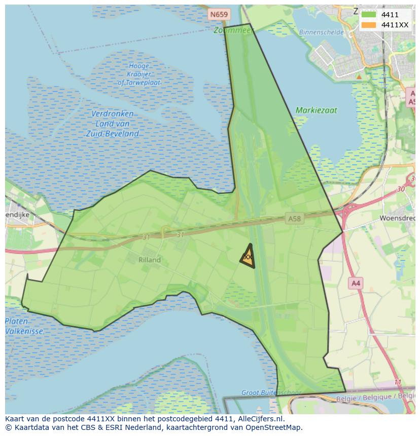 Afbeelding van het postcodegebied 4411 XX op de kaart.