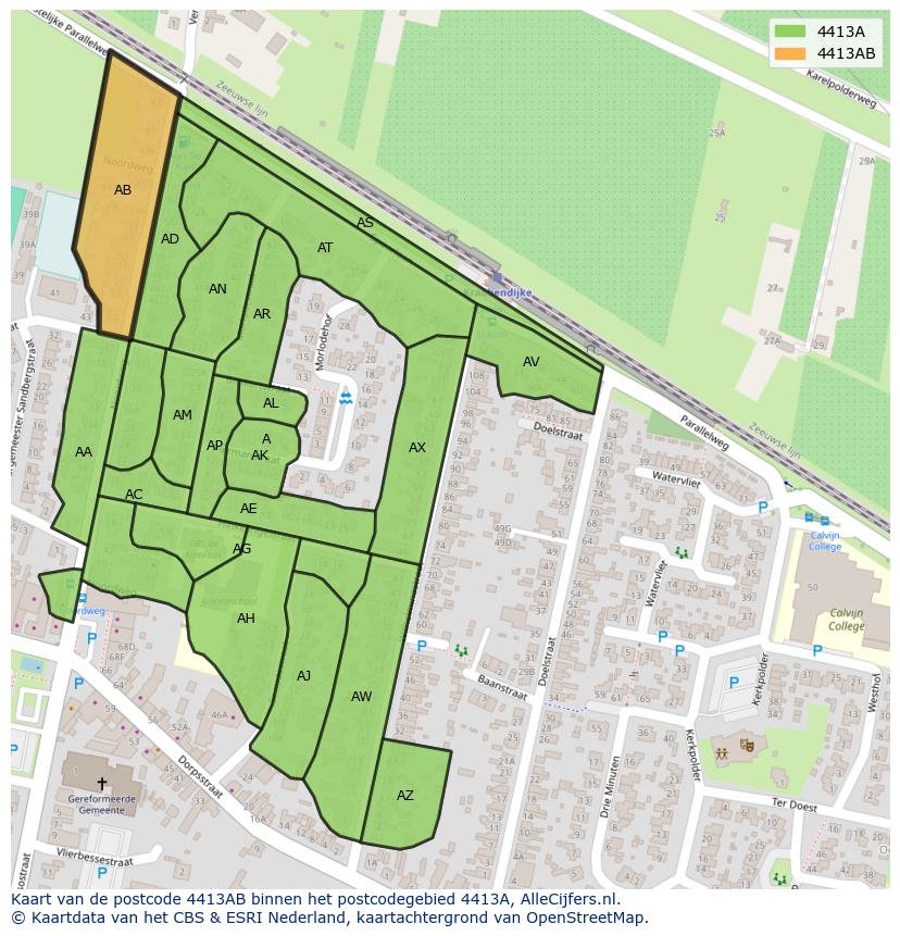 Afbeelding van het postcodegebied 4413 AB op de kaart.