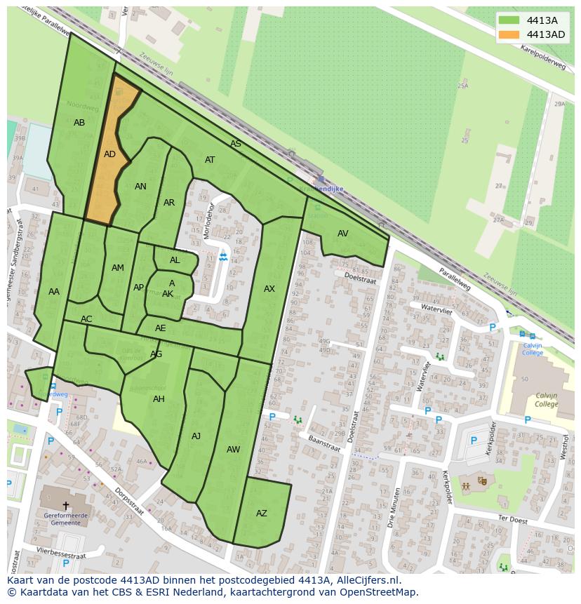 Afbeelding van het postcodegebied 4413 AD op de kaart.
