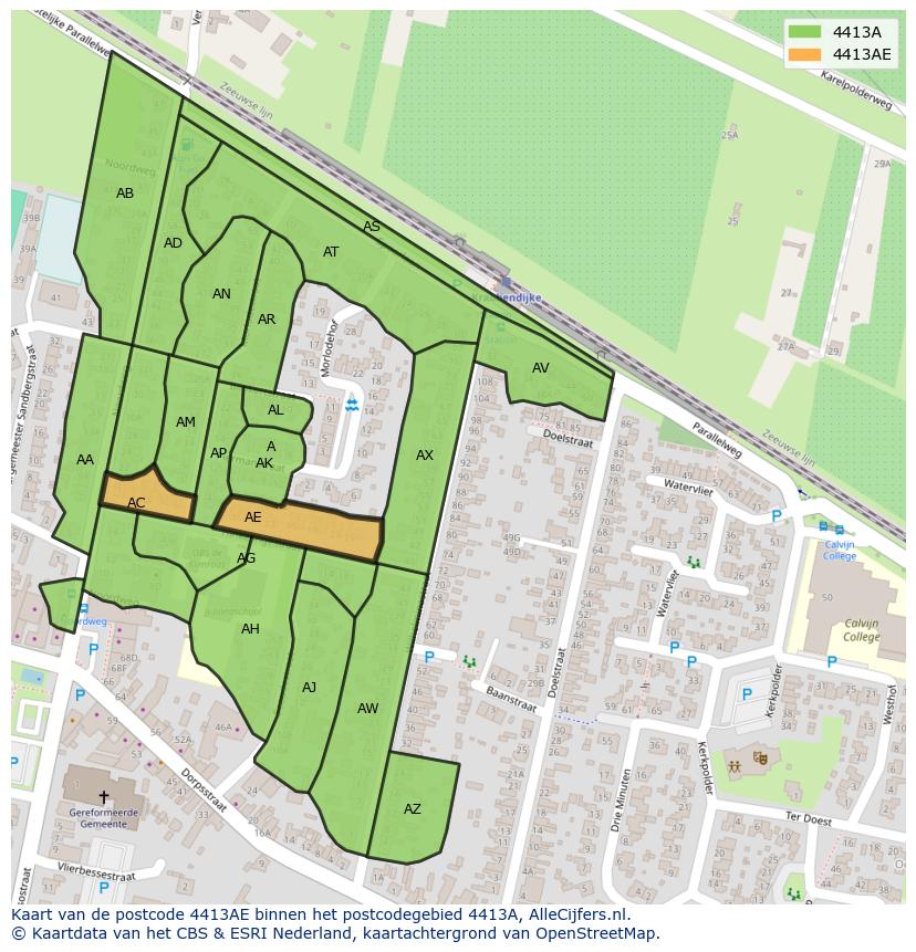 Afbeelding van het postcodegebied 4413 AE op de kaart.