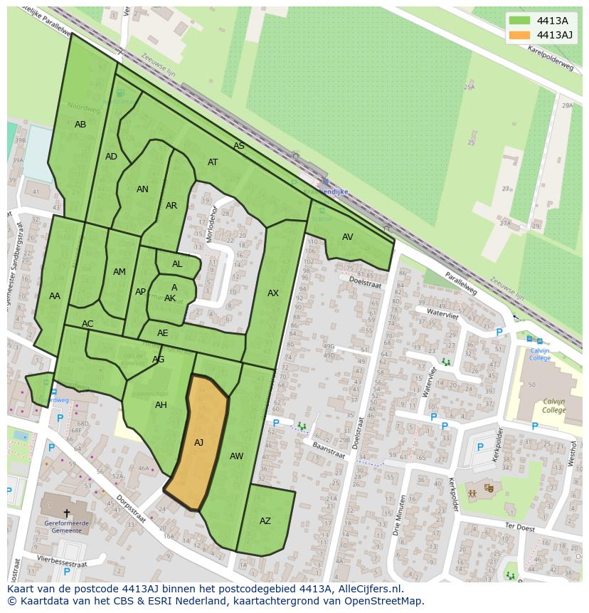 Afbeelding van het postcodegebied 4413 AJ op de kaart.
