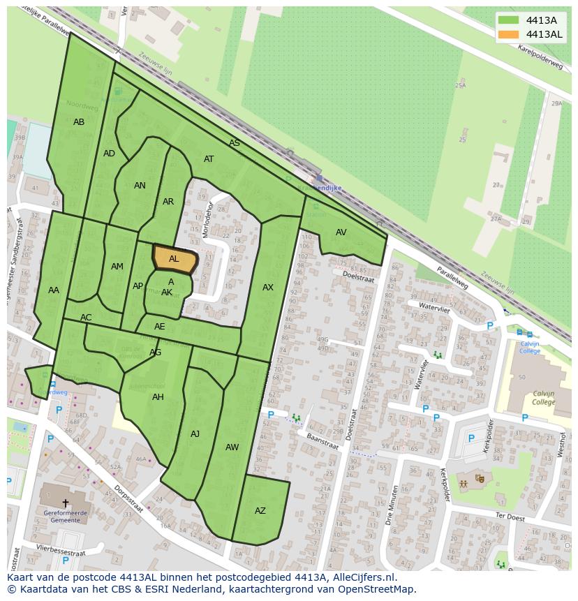 Afbeelding van het postcodegebied 4413 AL op de kaart.