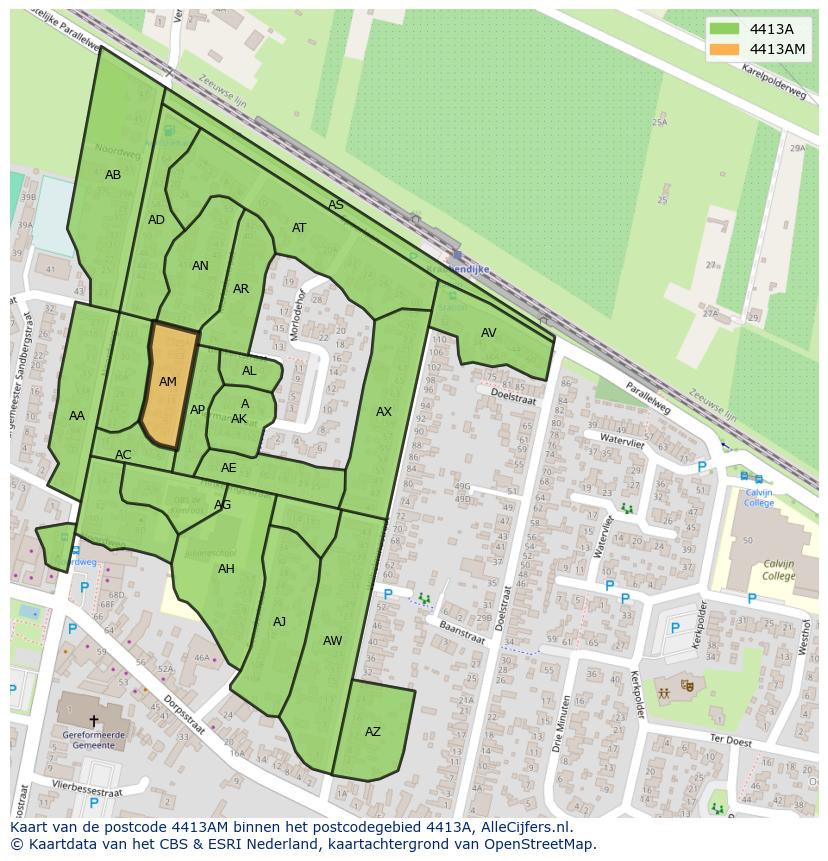 Afbeelding van het postcodegebied 4413 AM op de kaart.