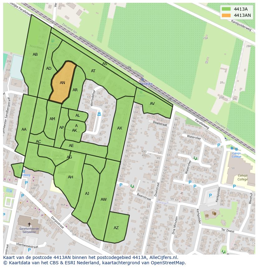 Afbeelding van het postcodegebied 4413 AN op de kaart.