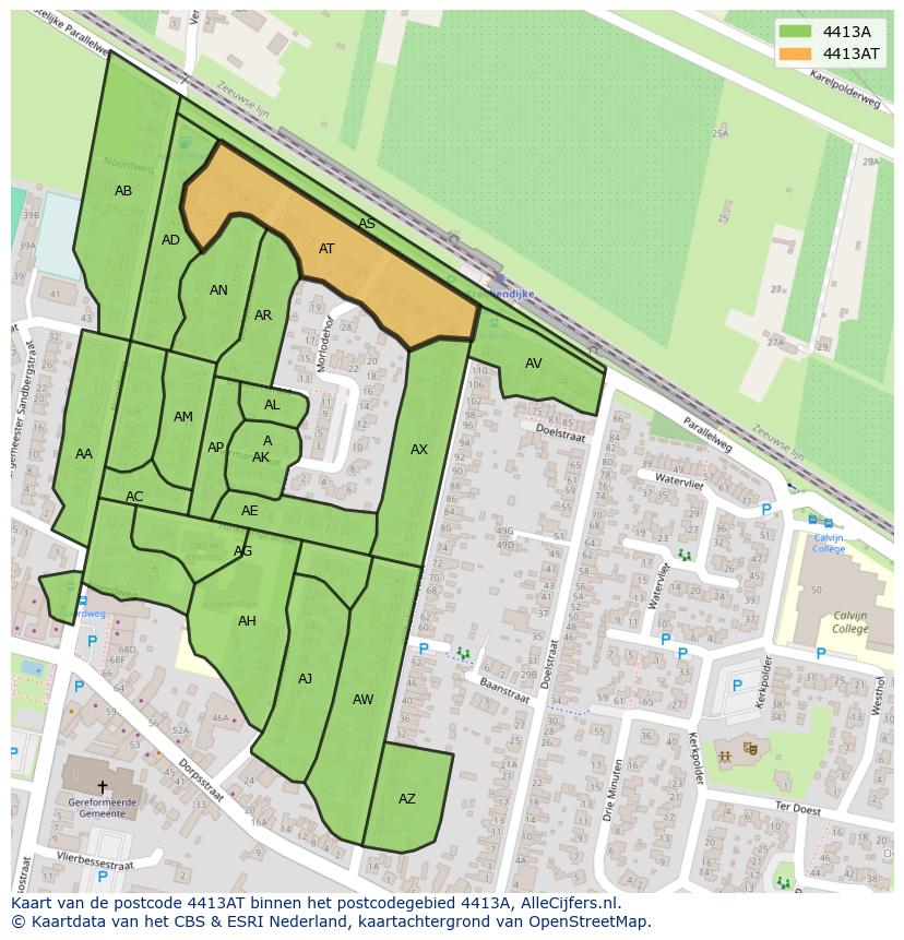 Afbeelding van het postcodegebied 4413 AT op de kaart.
