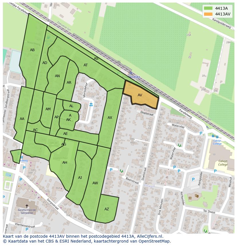Afbeelding van het postcodegebied 4413 AV op de kaart.