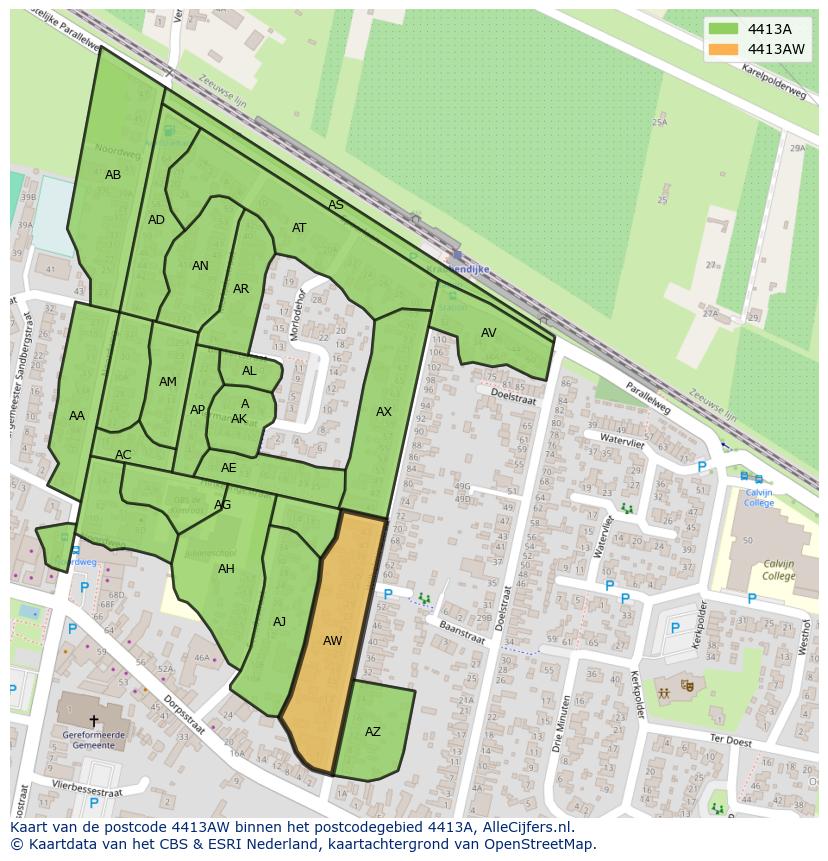 Afbeelding van het postcodegebied 4413 AW op de kaart.