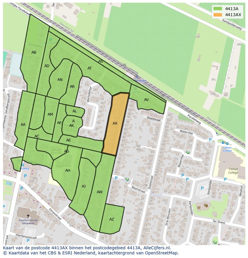 Afbeelding van het postcodegebied 4413 AX op de kaart.