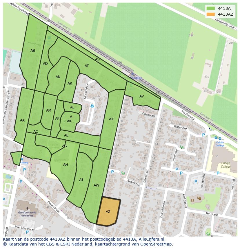 Afbeelding van het postcodegebied 4413 AZ op de kaart.