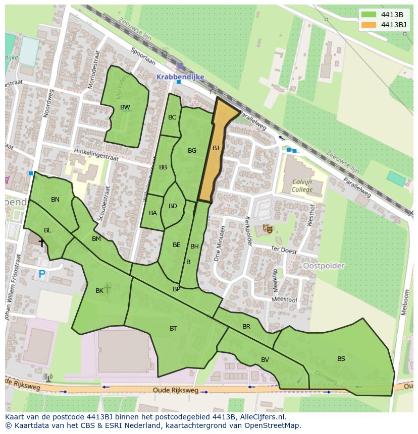 Afbeelding van het postcodegebied 4413 BJ op de kaart.