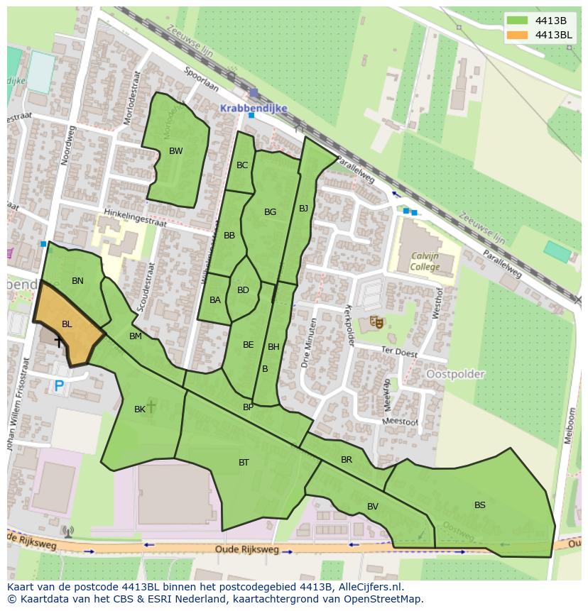 Afbeelding van het postcodegebied 4413 BL op de kaart.