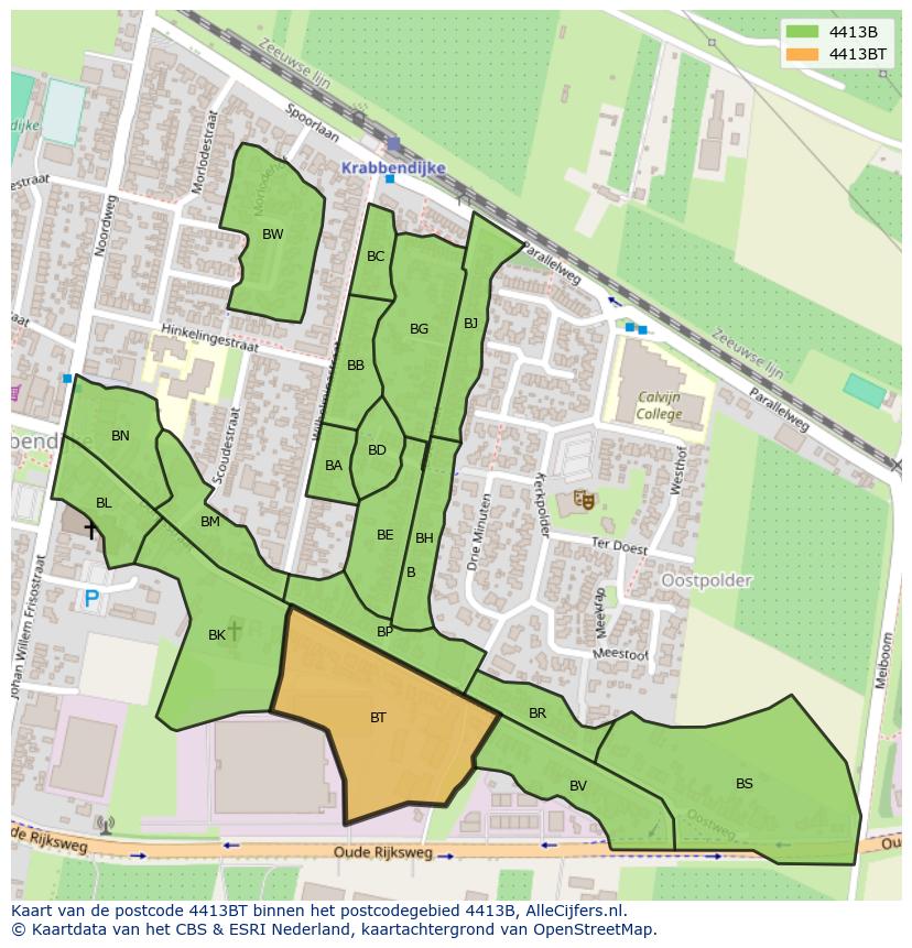 Afbeelding van het postcodegebied 4413 BT op de kaart.