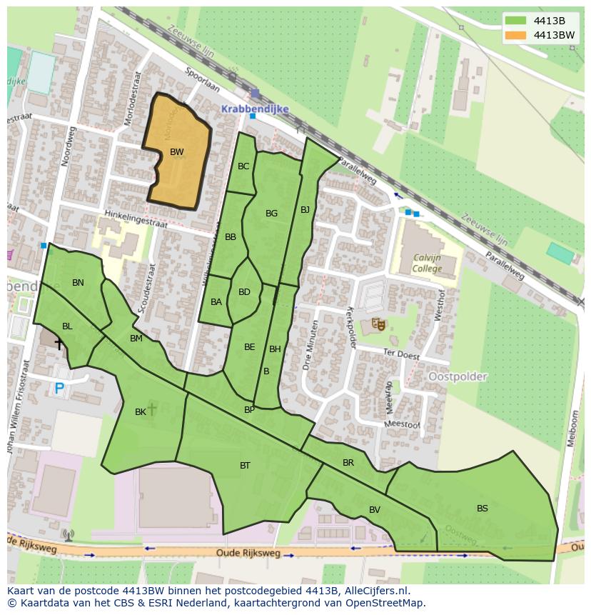 Afbeelding van het postcodegebied 4413 BW op de kaart.