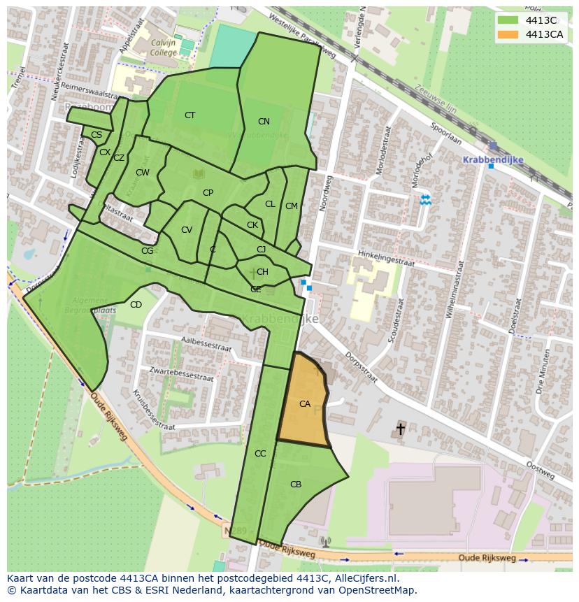 Afbeelding van het postcodegebied 4413 CA op de kaart.