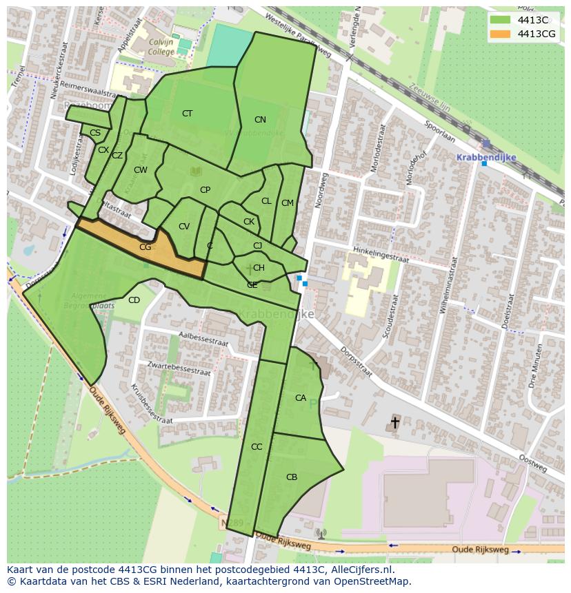 Afbeelding van het postcodegebied 4413 CG op de kaart.