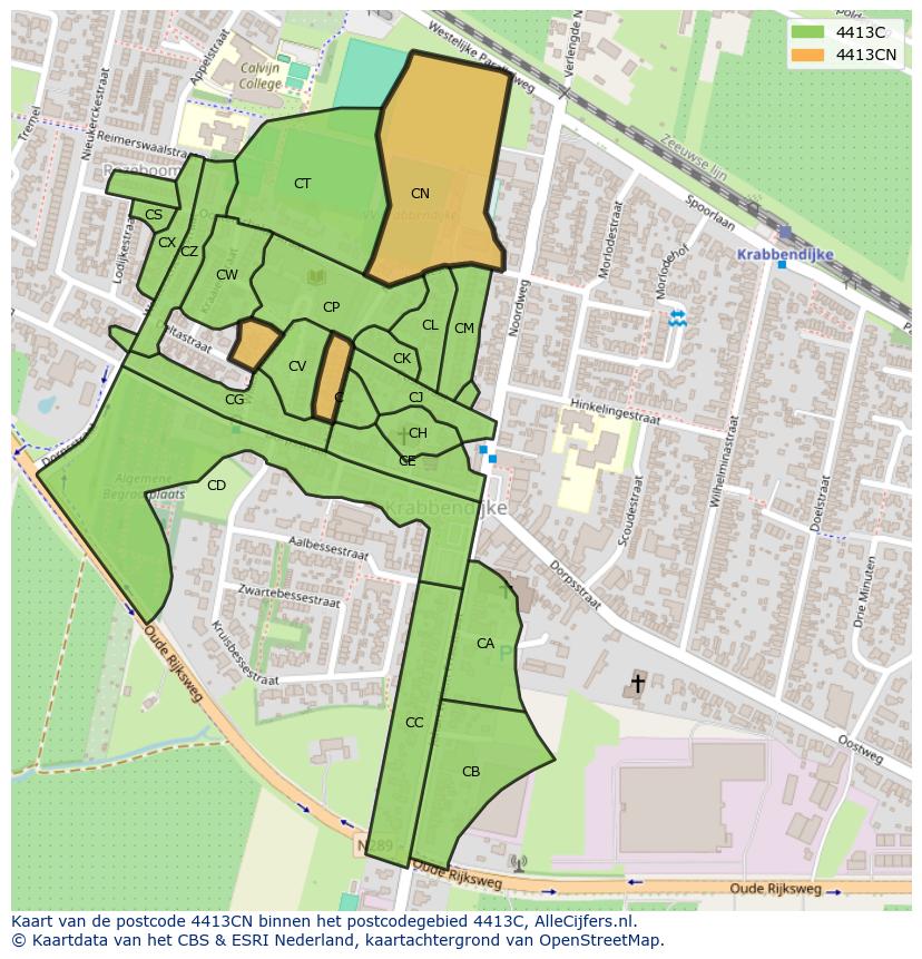 Afbeelding van het postcodegebied 4413 CN op de kaart.