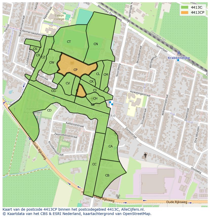 Afbeelding van het postcodegebied 4413 CP op de kaart.