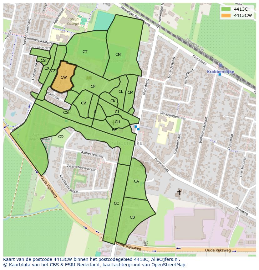 Afbeelding van het postcodegebied 4413 CW op de kaart.