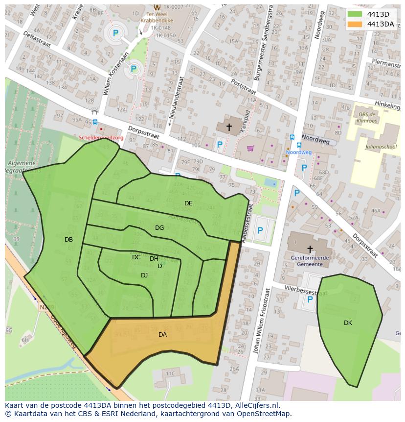 Afbeelding van het postcodegebied 4413 DA op de kaart.