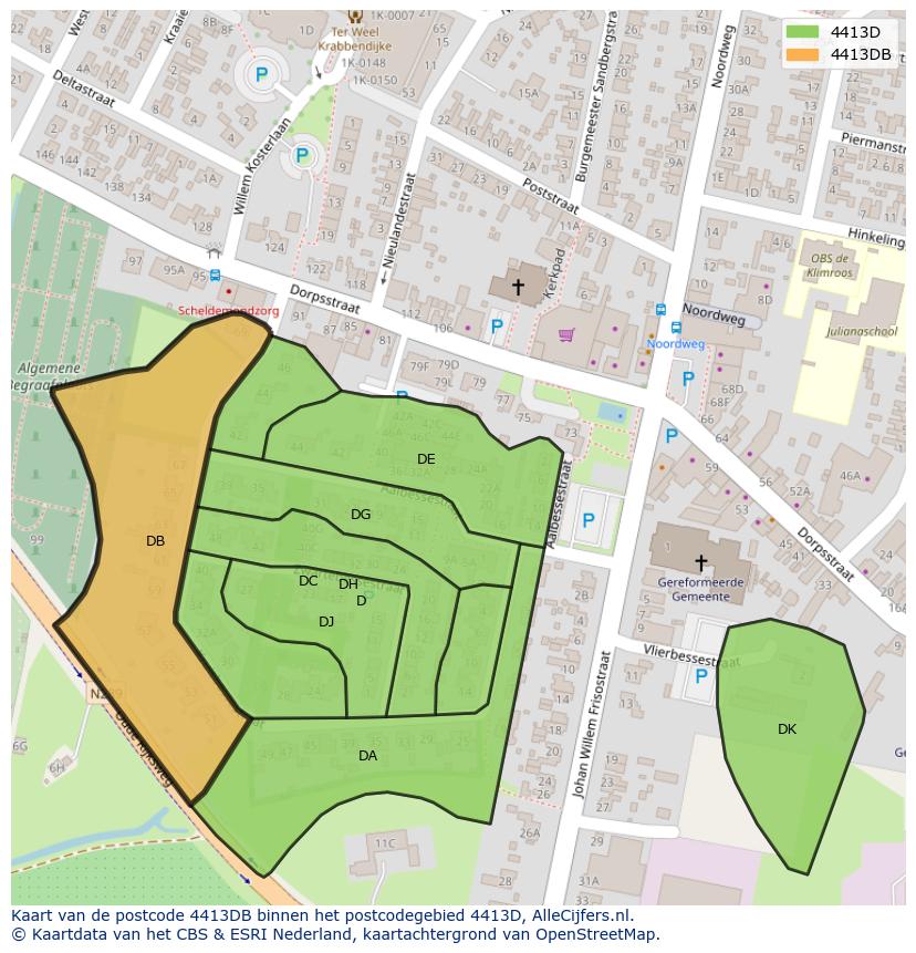 Afbeelding van het postcodegebied 4413 DB op de kaart.