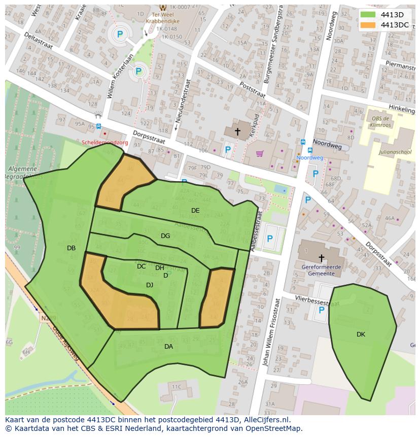 Afbeelding van het postcodegebied 4413 DC op de kaart.
