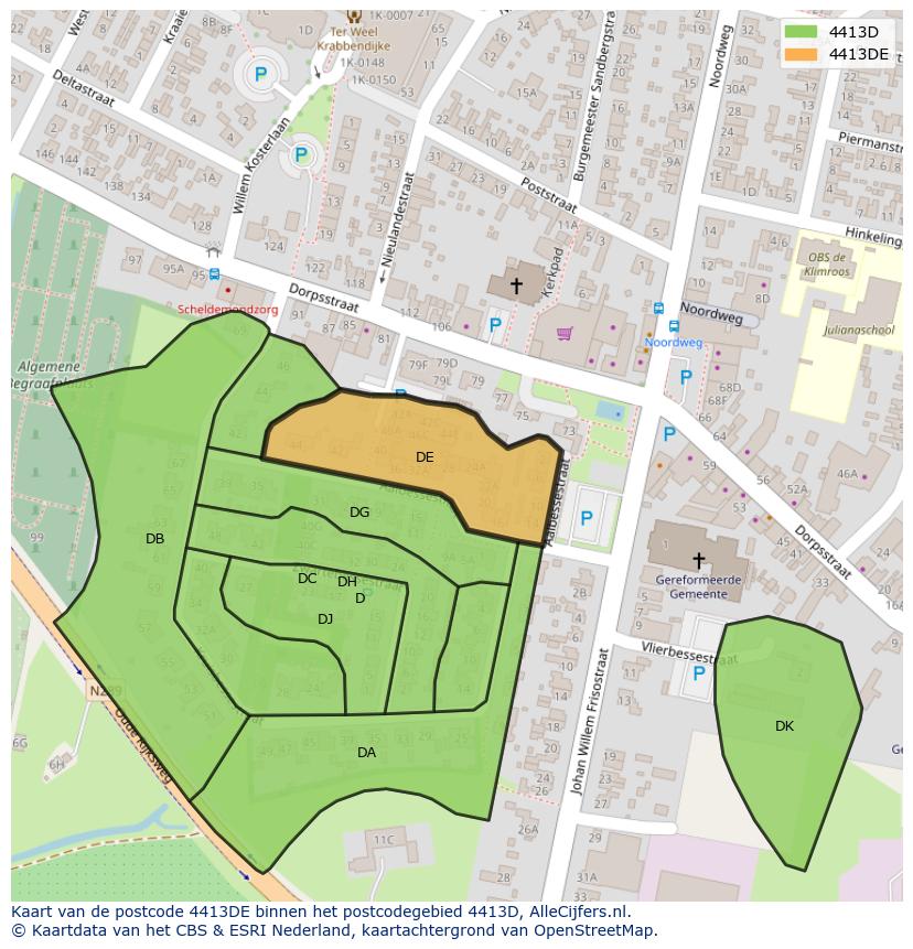 Afbeelding van het postcodegebied 4413 DE op de kaart.