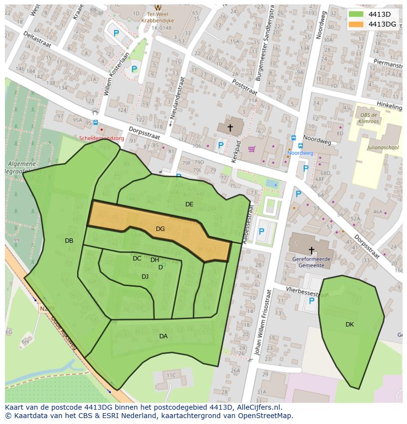 Afbeelding van het postcodegebied 4413 DG op de kaart.