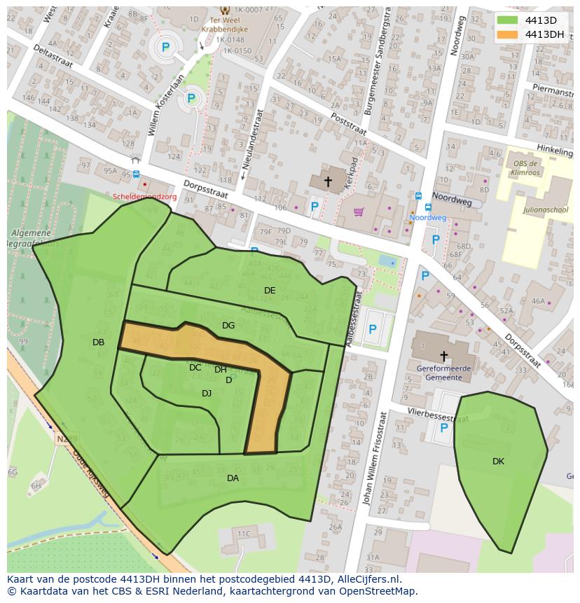 Afbeelding van het postcodegebied 4413 DH op de kaart.