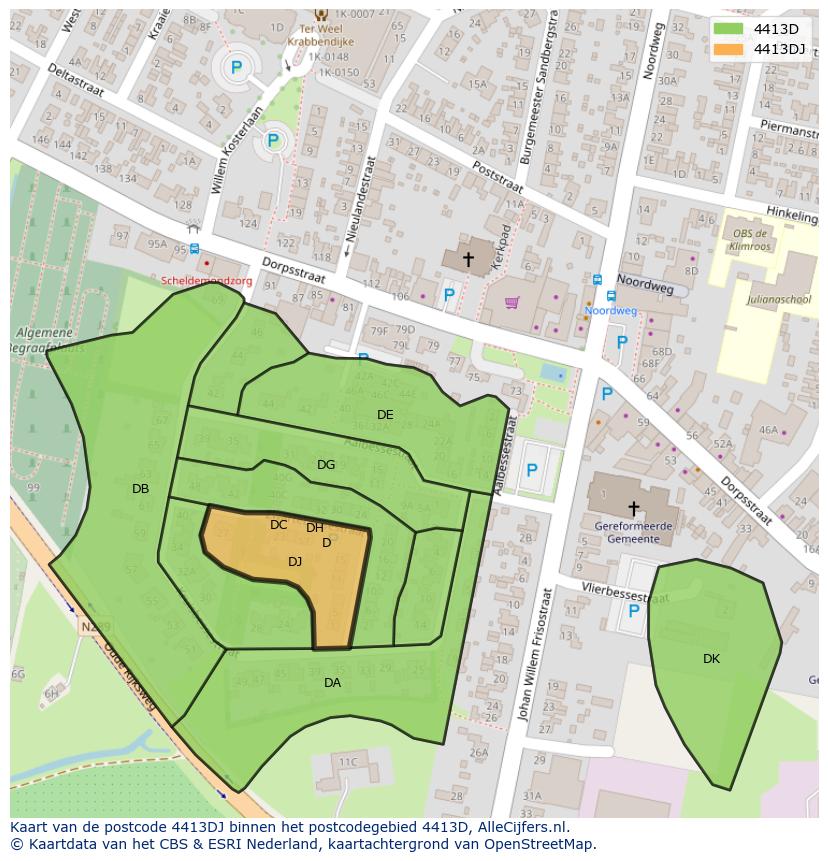 Afbeelding van het postcodegebied 4413 DJ op de kaart.