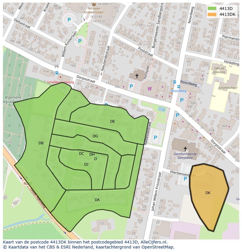Afbeelding van het postcodegebied 4413 DK op de kaart.