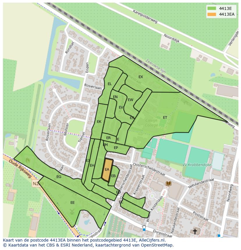 Afbeelding van het postcodegebied 4413 EA op de kaart.