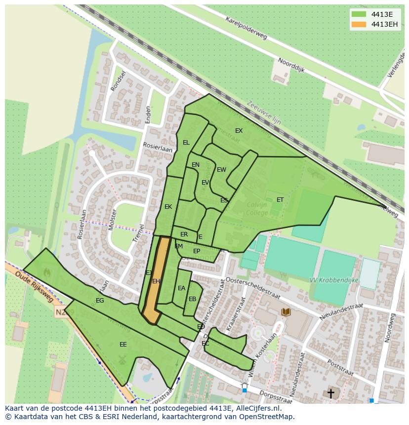 Afbeelding van het postcodegebied 4413 EH op de kaart.
