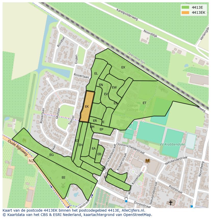 Afbeelding van het postcodegebied 4413 EK op de kaart.