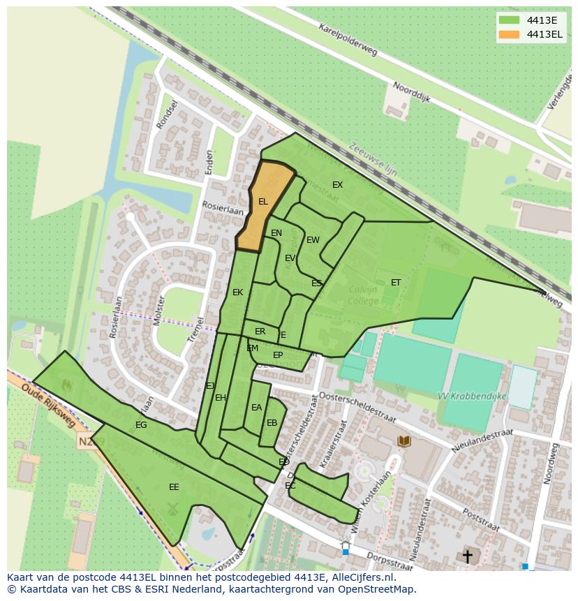 Afbeelding van het postcodegebied 4413 EL op de kaart.