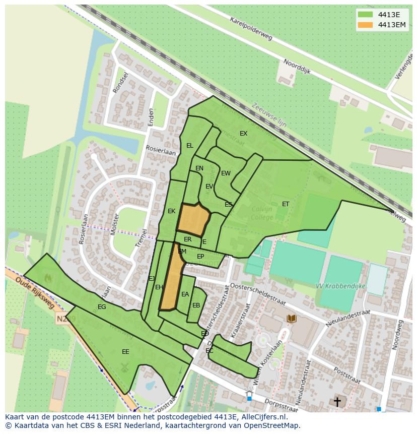 Afbeelding van het postcodegebied 4413 EM op de kaart.