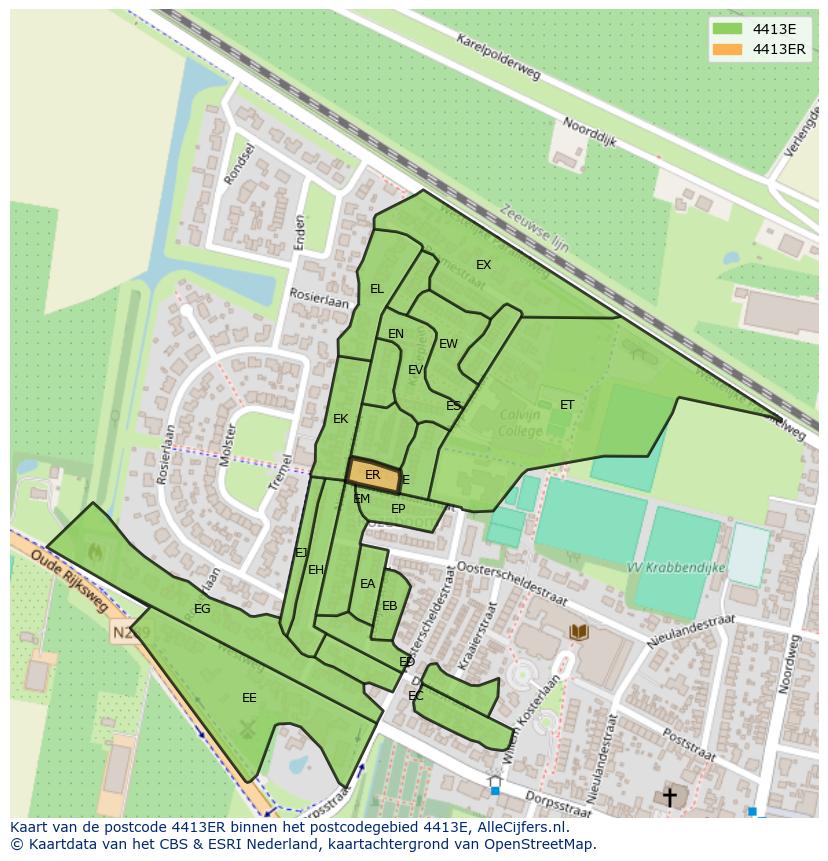 Afbeelding van het postcodegebied 4413 ER op de kaart.