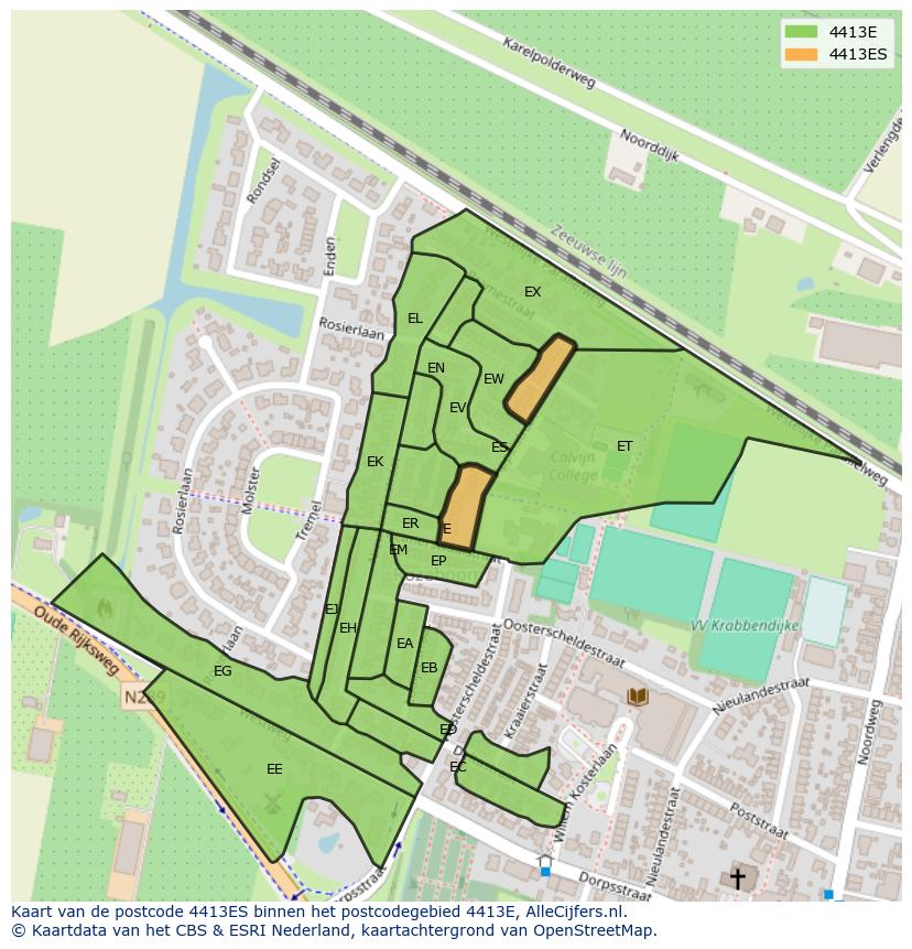 Afbeelding van het postcodegebied 4413 ES op de kaart.