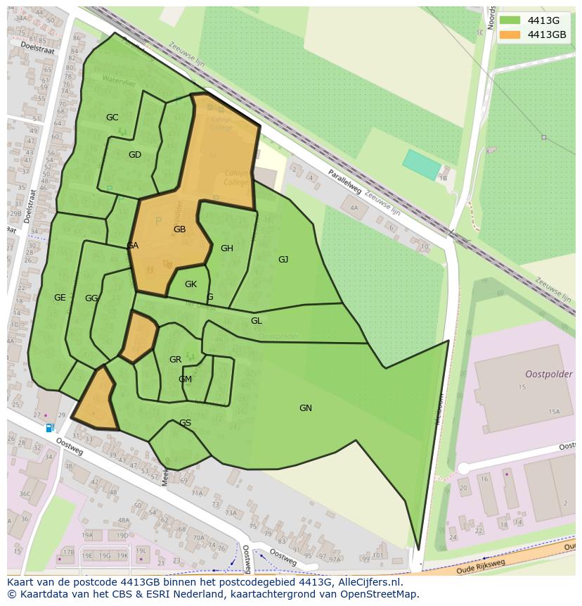 Afbeelding van het postcodegebied 4413 GB op de kaart.
