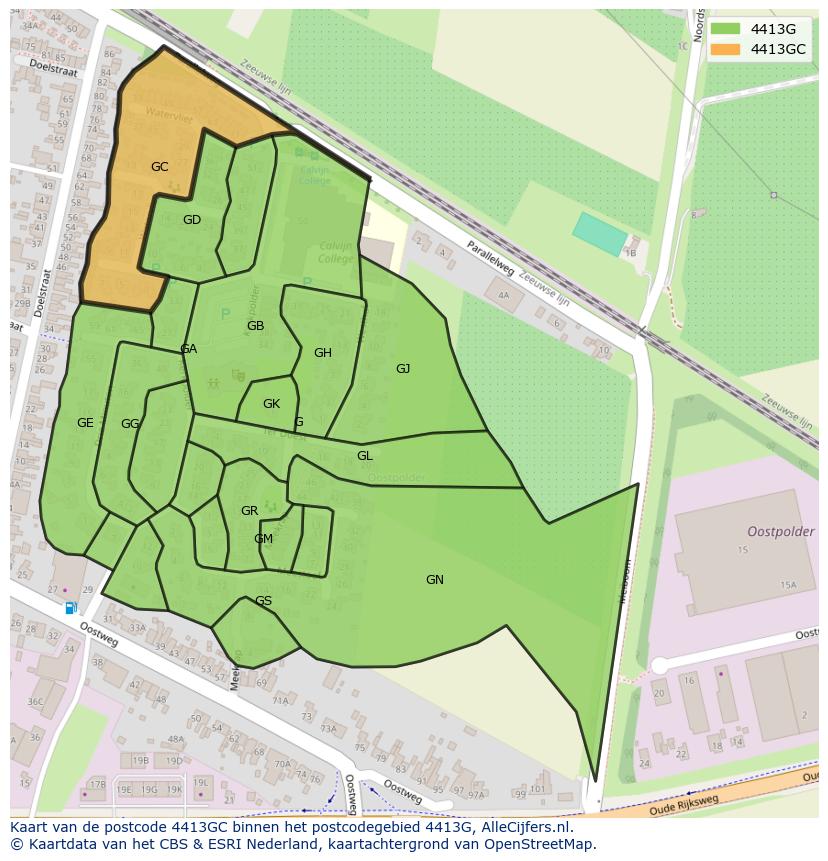 Afbeelding van het postcodegebied 4413 GC op de kaart.